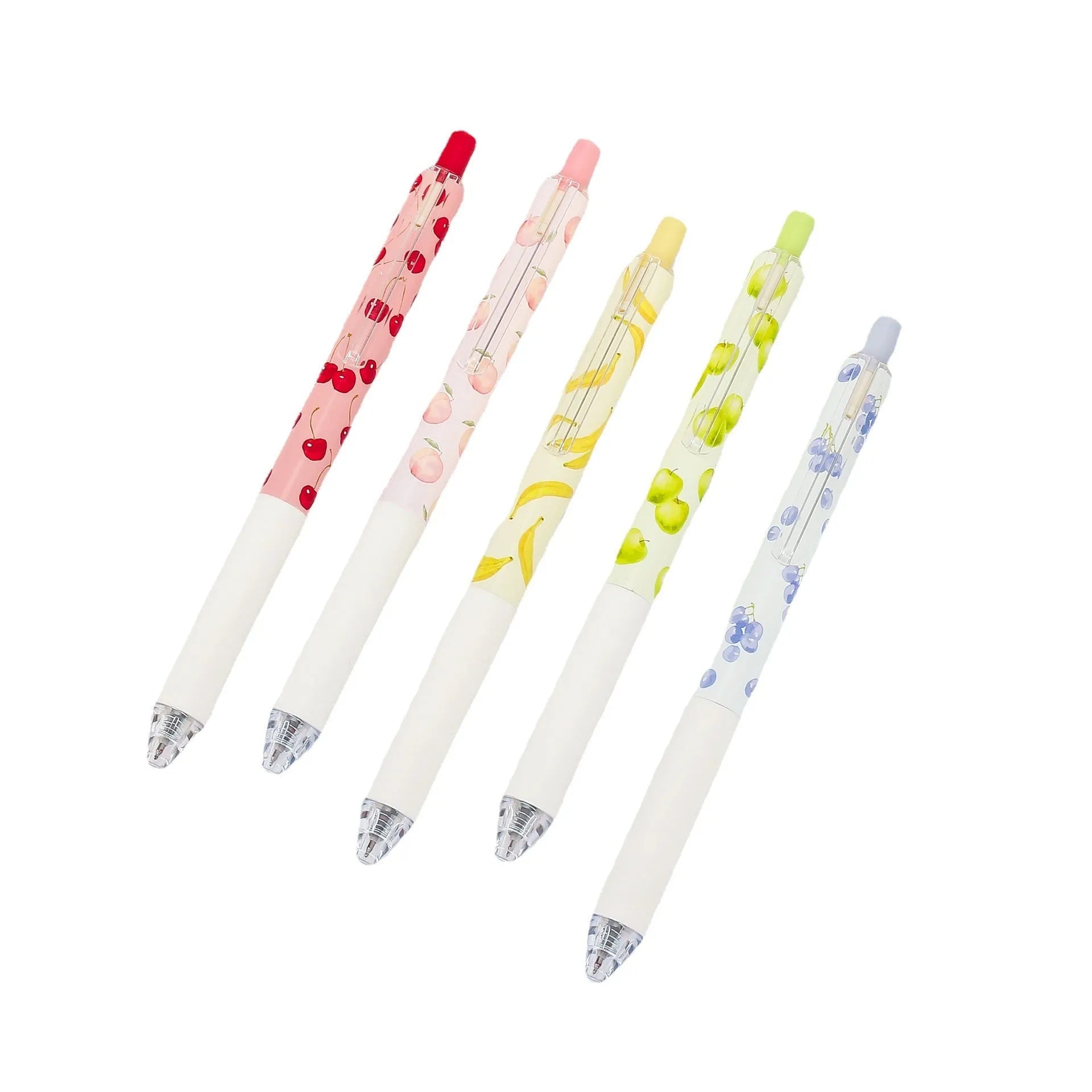 Three scented fruit flavoured press-action pens with 0.5mm black ink refills