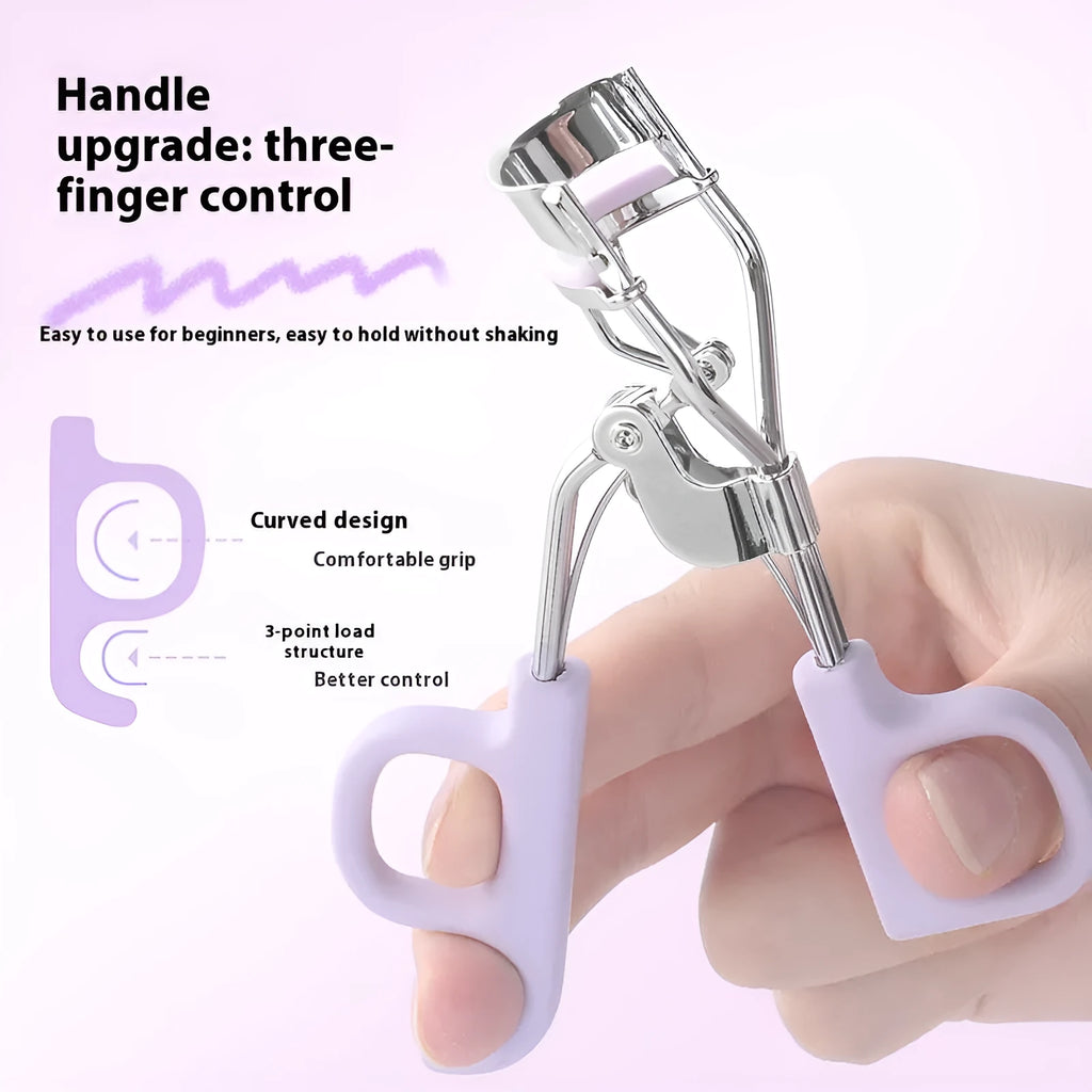 A4 chrome scissor handle eyelash curler with curved tail in assorted colour options.