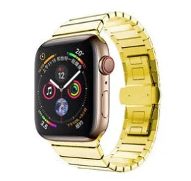 Silver metal chain link watch band with butterfly buckle clasp for Apple Watch