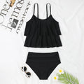 Women's high waist double-layer swimsuit in polyester fabric with coconut tree print or solid black options