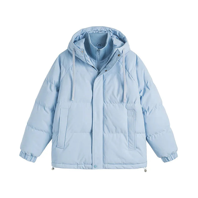 Loose winter cotton-padded coat in mustard yellow colour with side seam pockets