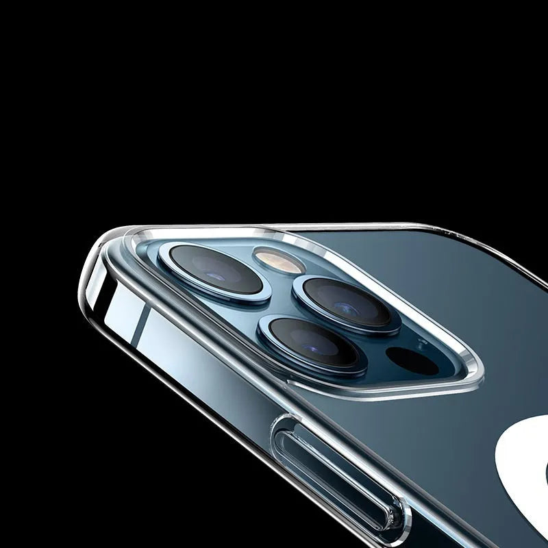 Transparent magnetic back cover case for iPhone on a wireless charging pad