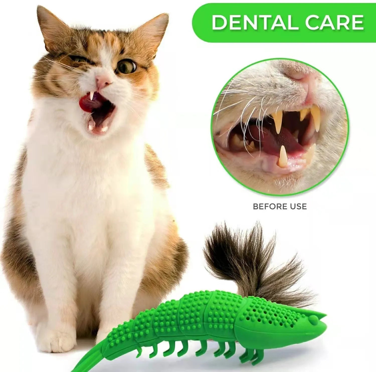 Blue hard rubber catnip toy with 360-degree toothbrush design for dental care and play.