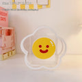 Square clear acrylic storage box with a cute cartoon strawberry rabbit design on the side.