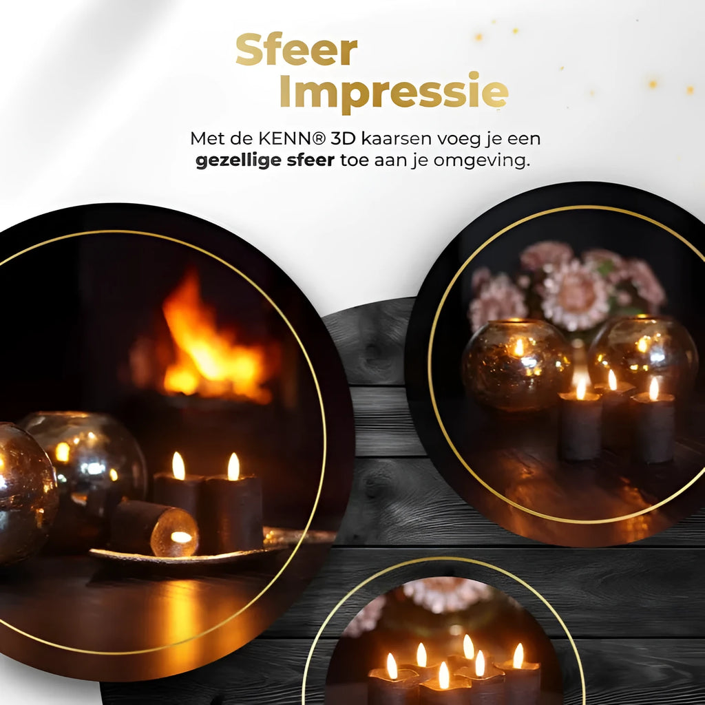 Four black LED pillar candles with realistic wax effect, measuring 5cm wide and 7cm tall