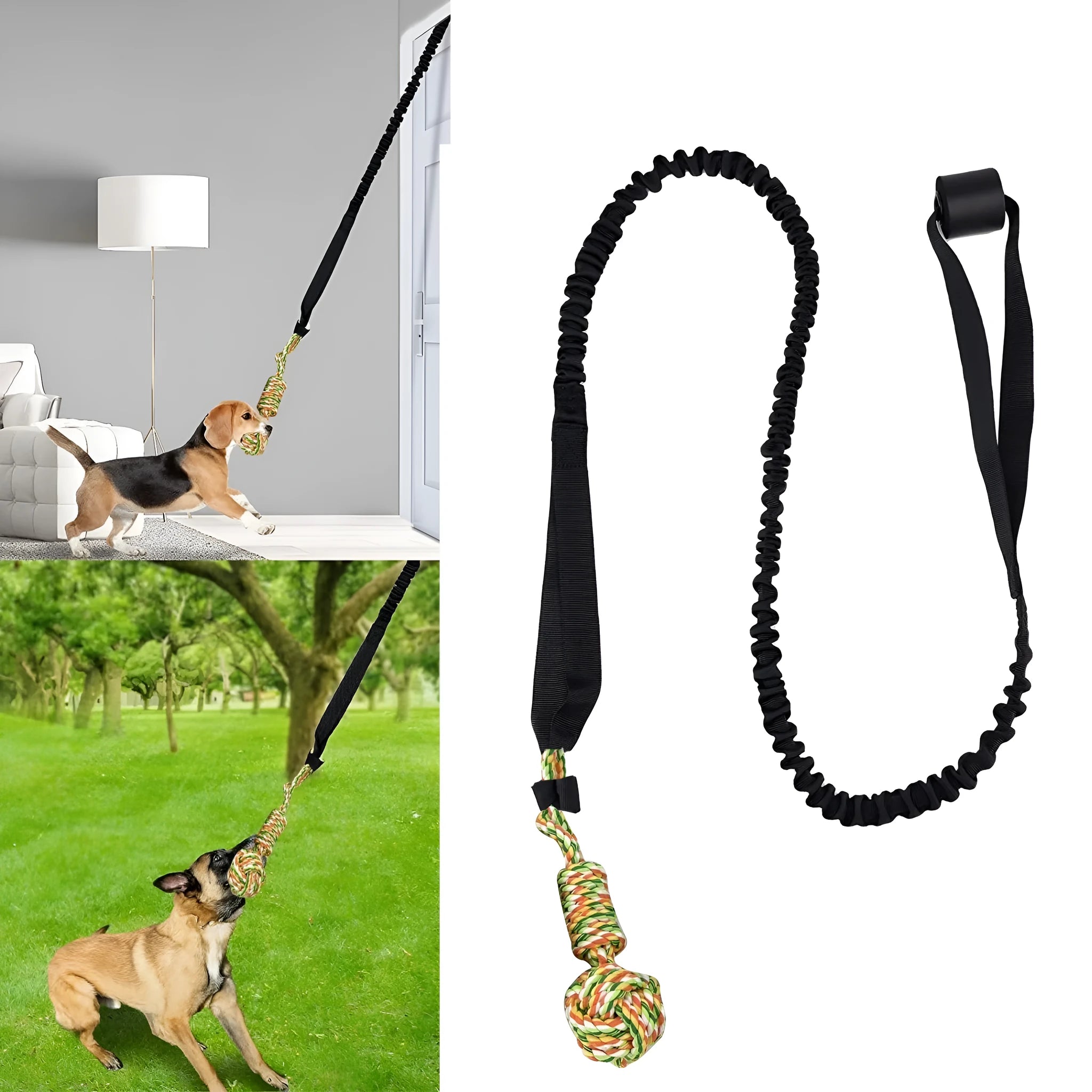 Cotton rope dog tug of war toy in black, grey, or red colours for interactive play