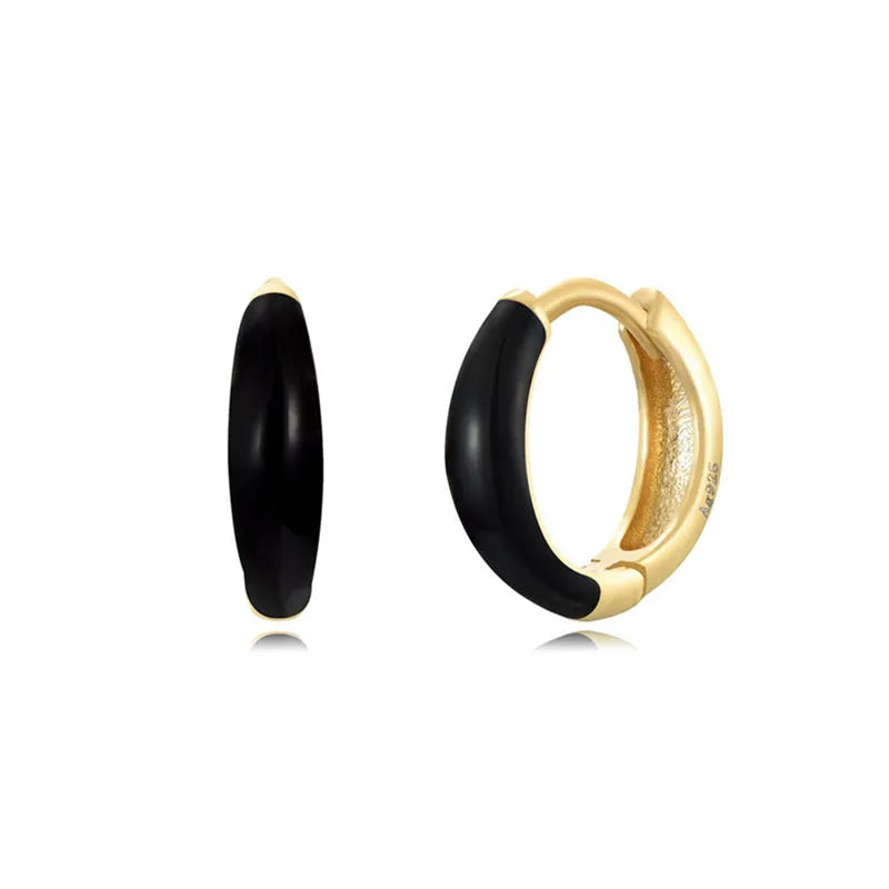 Geometric U-shaped oval curved epoxy earrings in seven colours on silver-plated copper