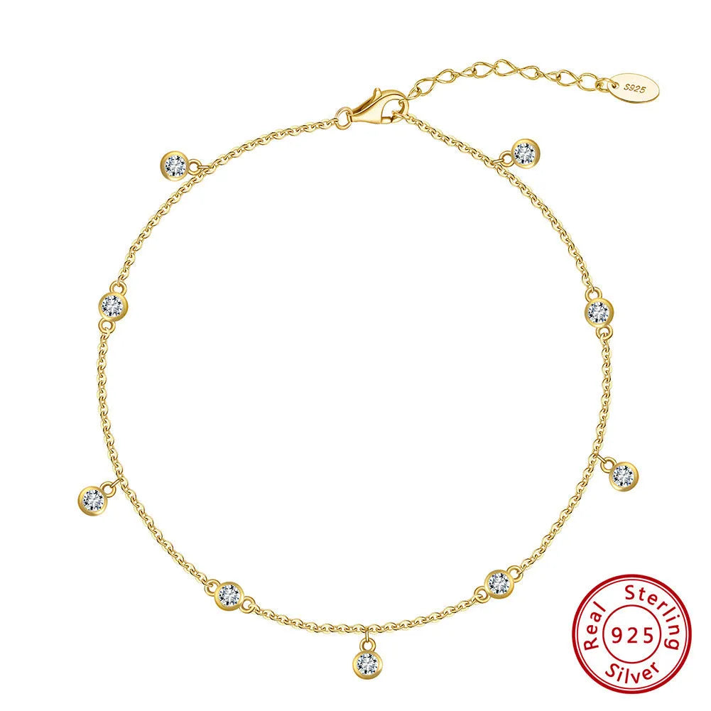 Women's silver anklet with geometric zirconium pendant in gold or platinum plating options