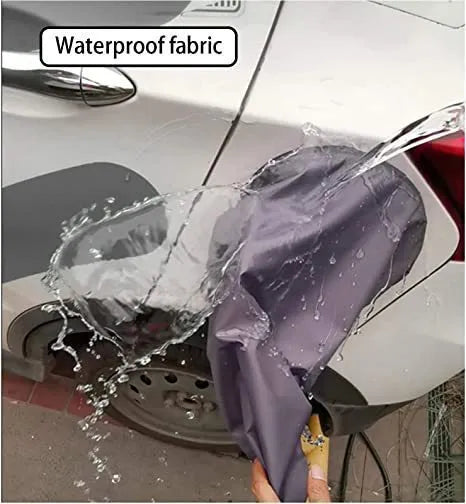 Waterproof charging cover for electric vehicles with drawstring closure in grey colour