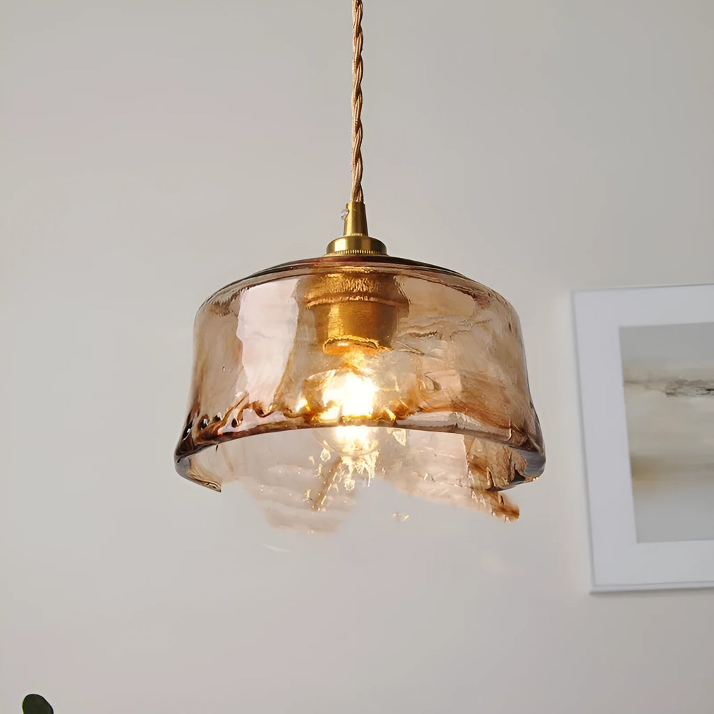 Nordic retro brass chandelier with glass shades and B-arm design for restaurant pendant lighting