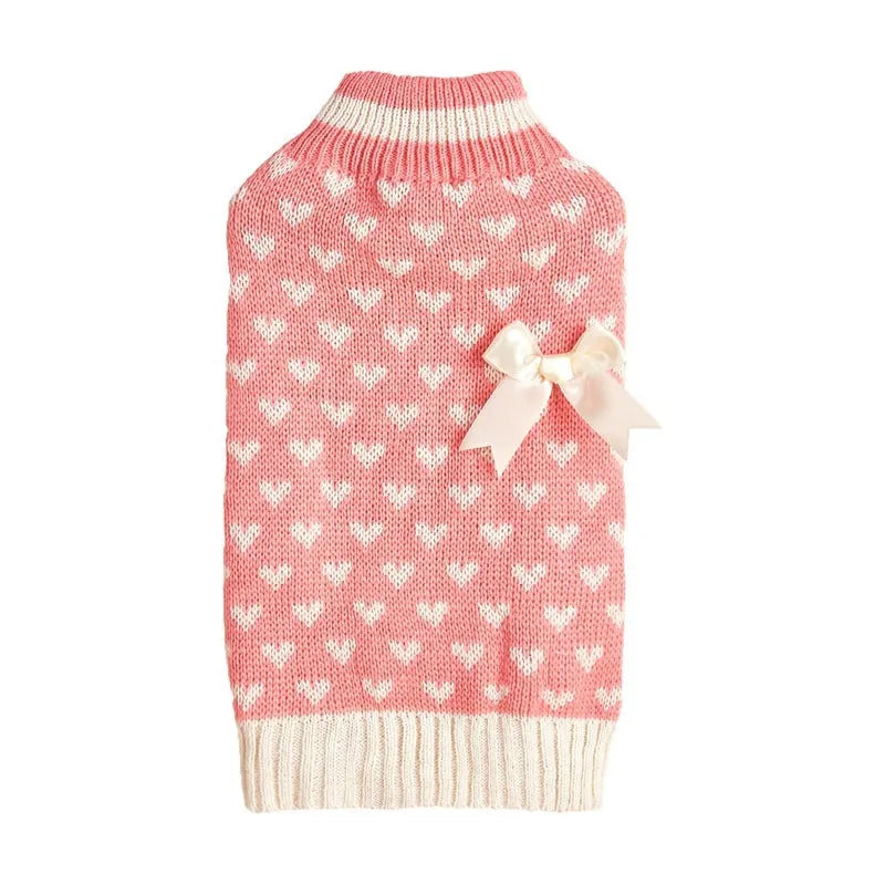 Fashion personality dog sweater with bow and love heart design in acrylic material