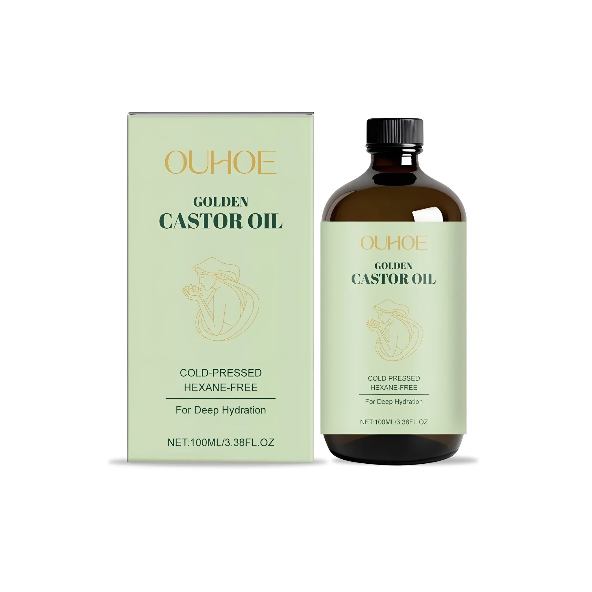 100ml bottle of golden castor oil skincare treatment with plant oil blend.