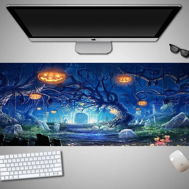 Large Halloween-themed gaming mouse pad with non-slip rubber cloth surface measuring 800mm long