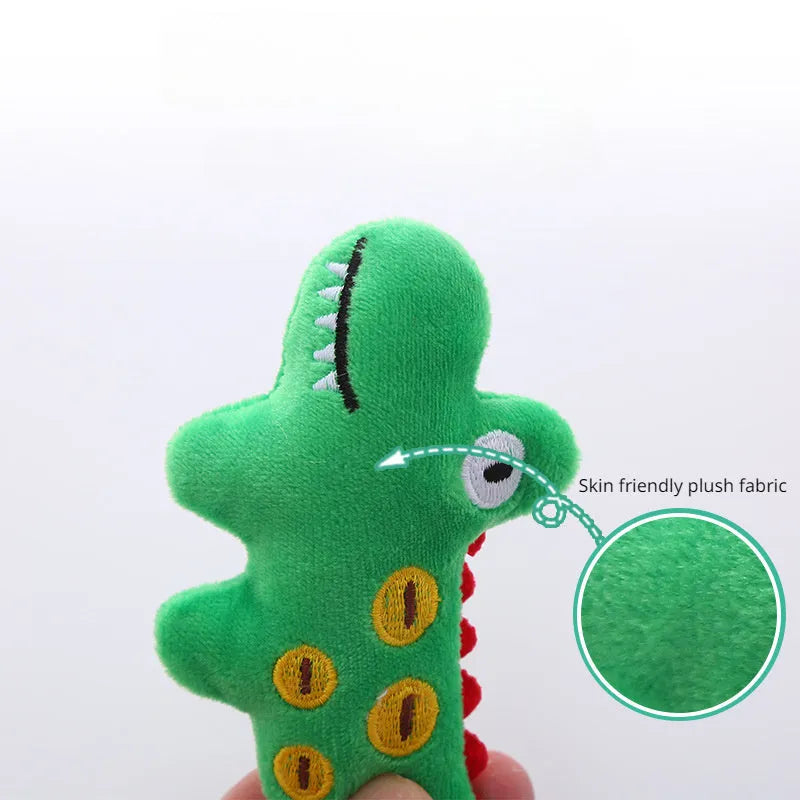 Cow-shaped plush cat toy with parrot design featuring soft fabric and cotton filling