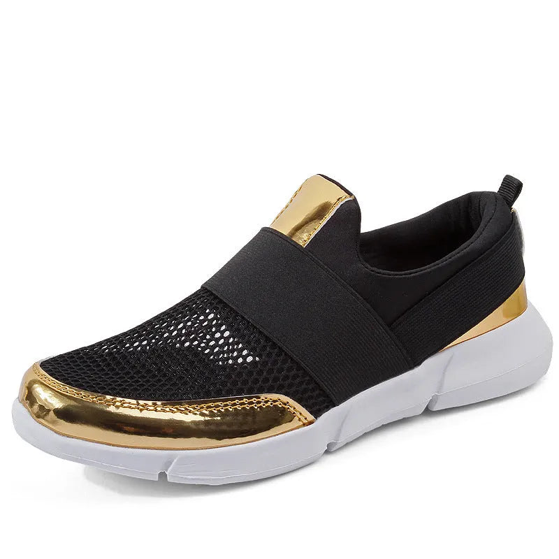 Breathable mesh women's casual sneakers in blue, black or grey with low-top design.