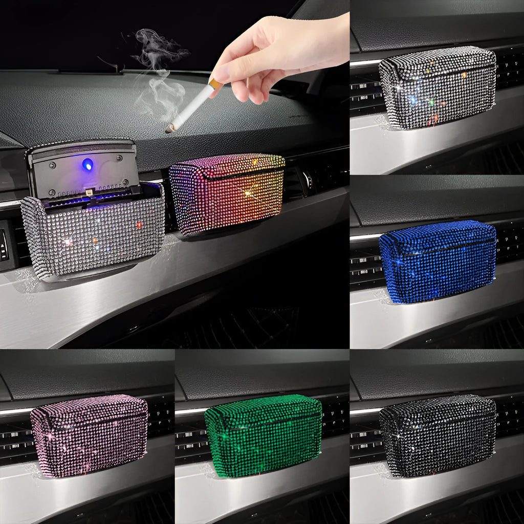 Diamond-pattern car ashtray with covered smoke ventilation outlet in plastic construction