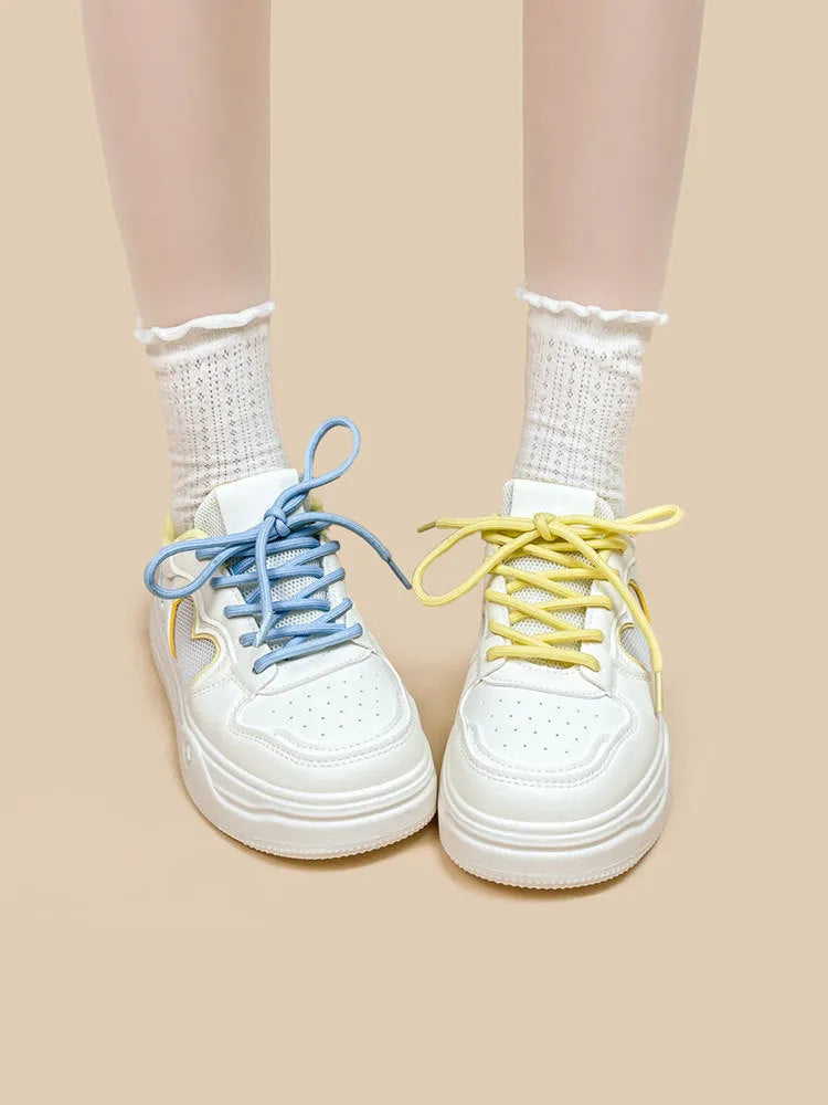 Korean style sneakers with mesh cross straps in Meow Rabbit colour scheme