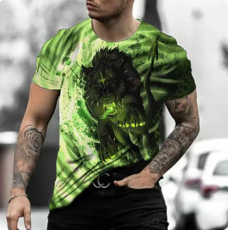 Men's retro style 3D animal print short sleeve t-shirt on a hanger
