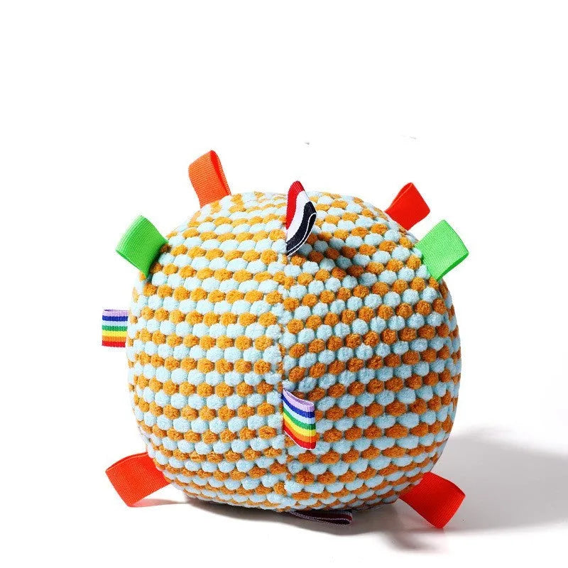 Blue pineapple lattice dog ball with rolling ring design, approximately 17cm diameter