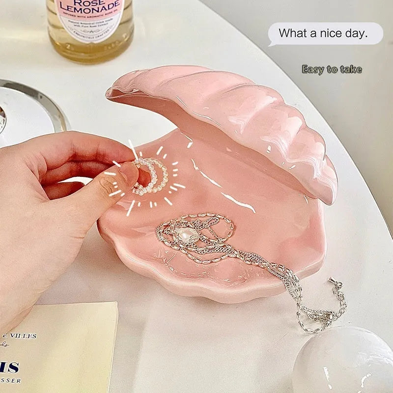 White porcelain decorative tray with storage compartment and optional small night light in pink or yellow colour