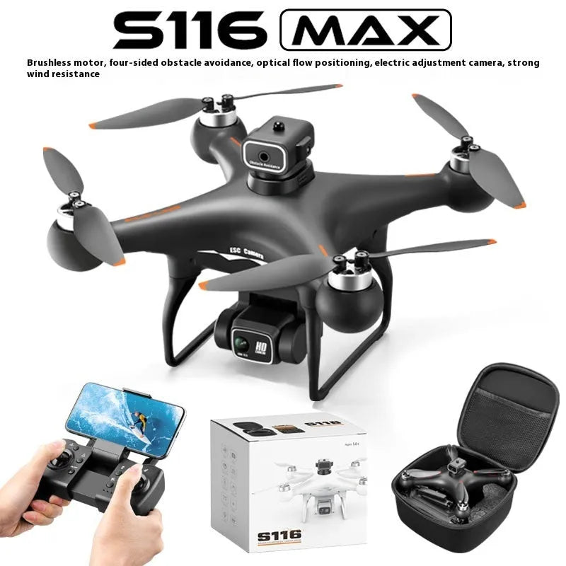 S116 brushless UAV drone with four-side obstacle avoidance and HD camera in black or white colour options