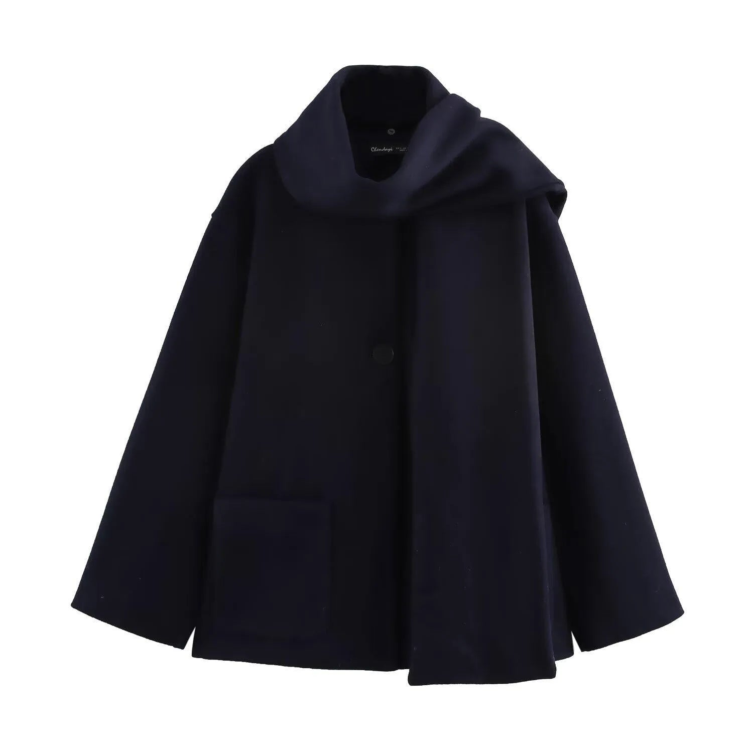 Women's polyester overcoat with artificial fur collar in lengthened street fashion style