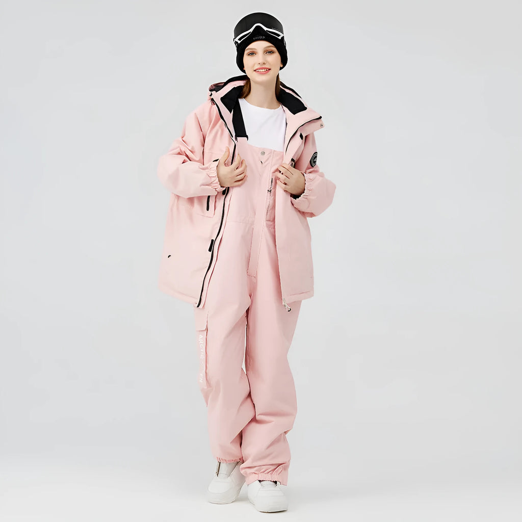 Blue and black unisex winter ski suit jacket and pants for snow sports.