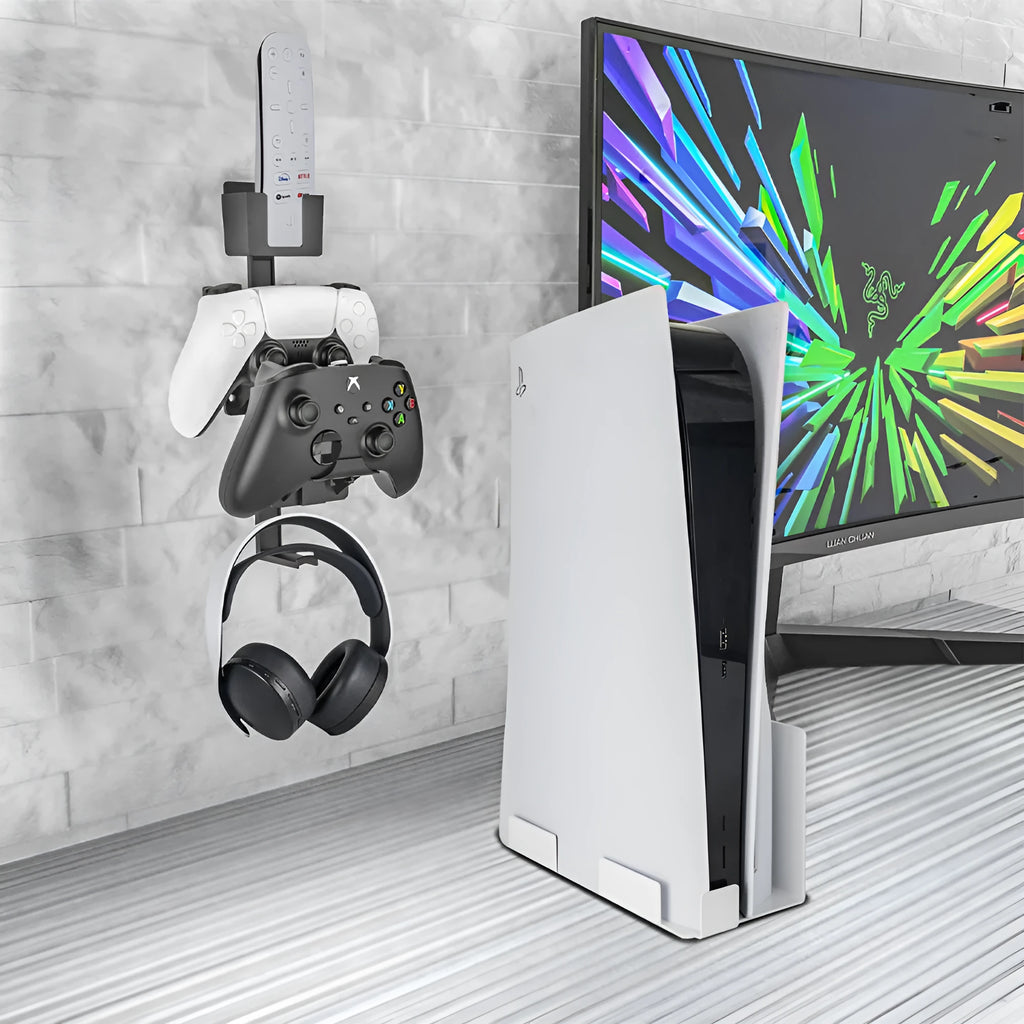White wall-mounted gaming controller hook for PS5 Xbox Switch remote storage