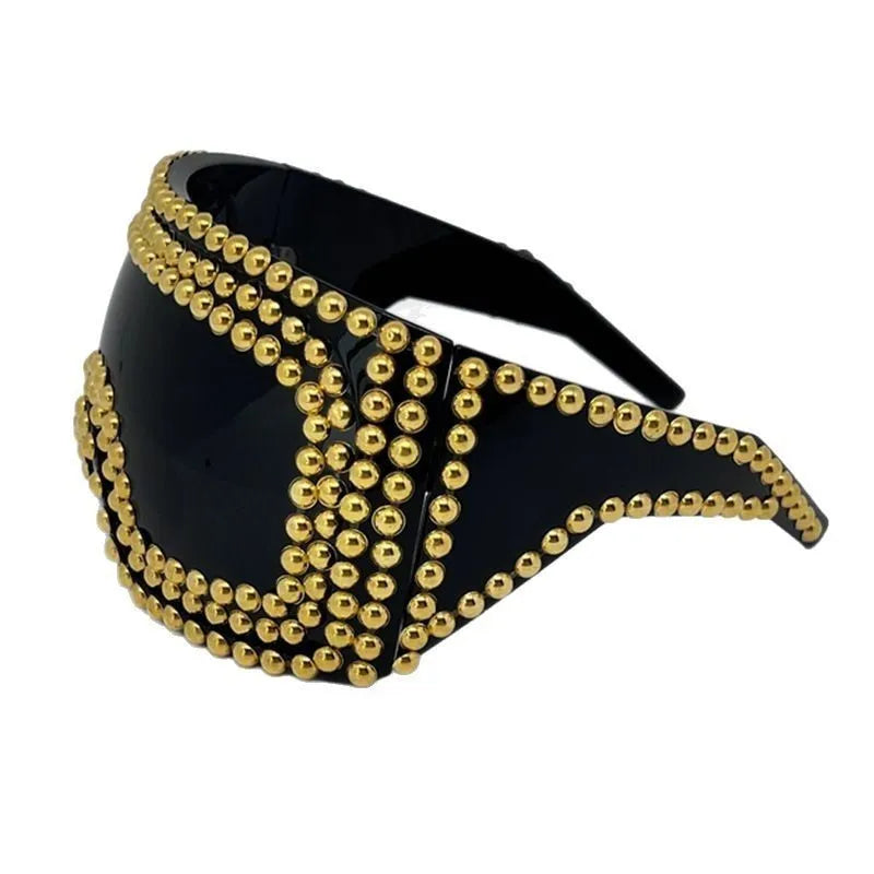 Men's large rim square rivet sunglasses in gold or silver colour with PC construction