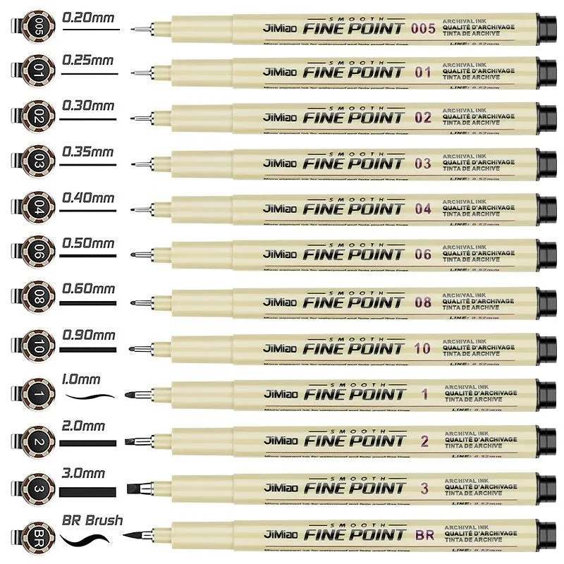 Waterproof needle pen drawing set with syringe-style design and black ink cartridge