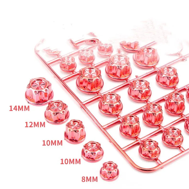 Motorcycle engine screw cover kit with 30 ABS plastic pieces in eight colours including black, red, gold, blue, silver, green, orange, purple