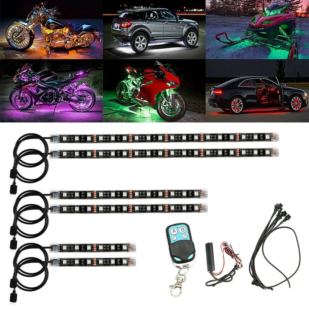Black silicone RGB LED light bar with remote control for motorcycle and car atmosphere lighting