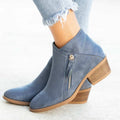 Women's suede boots with side zip and chunky heel in blue, black, beige, orange