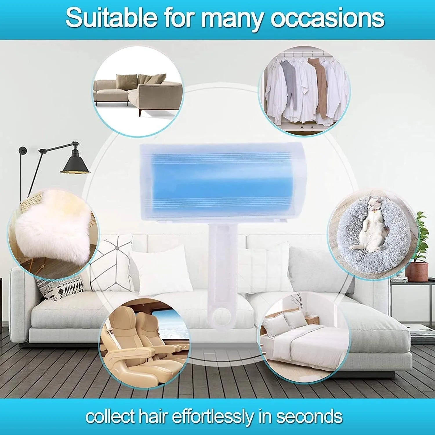 Blue washable reusable lint roller with protective cover for pet hair removal