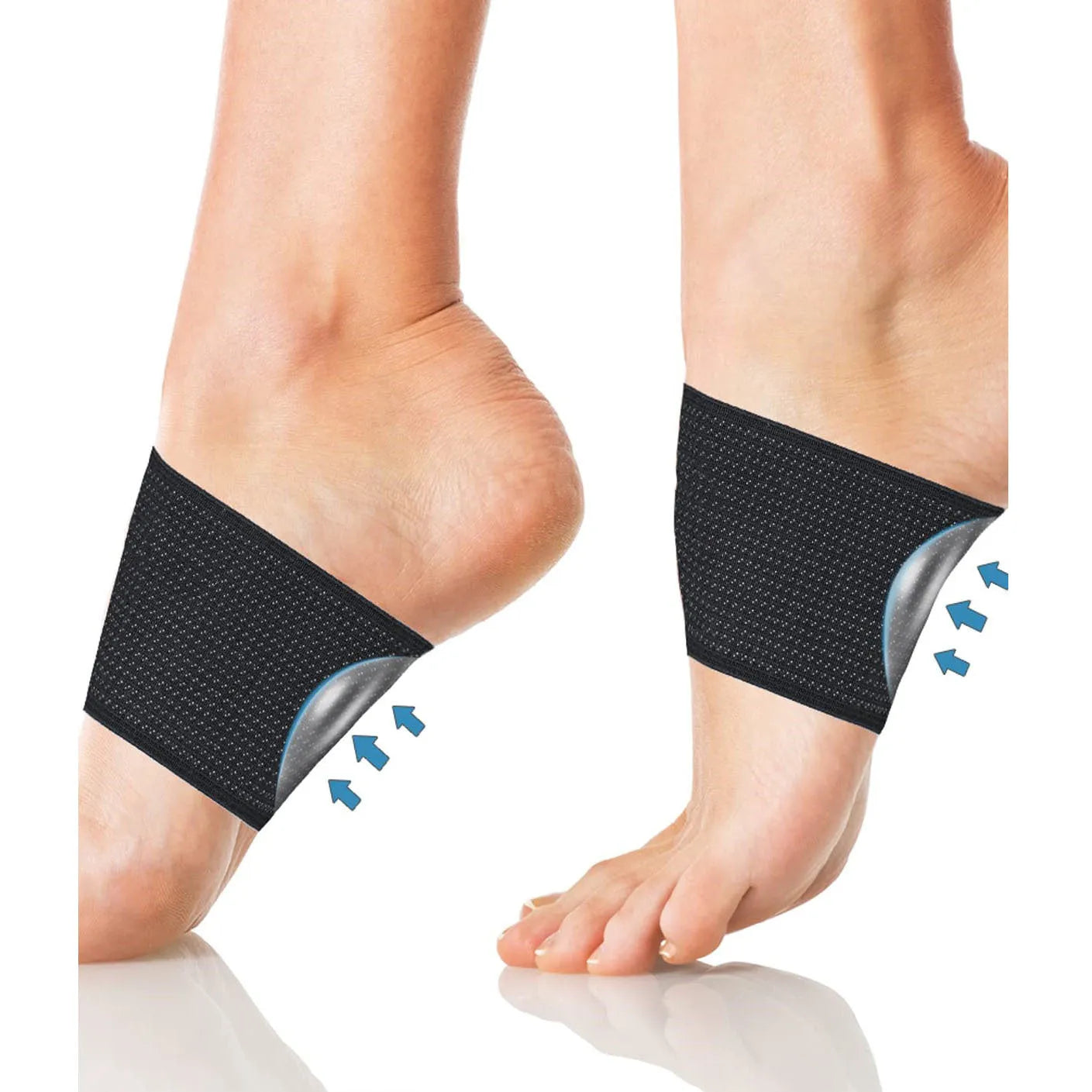 Elastic foot bandage cover with adjustable heart pad for arch support in PU material