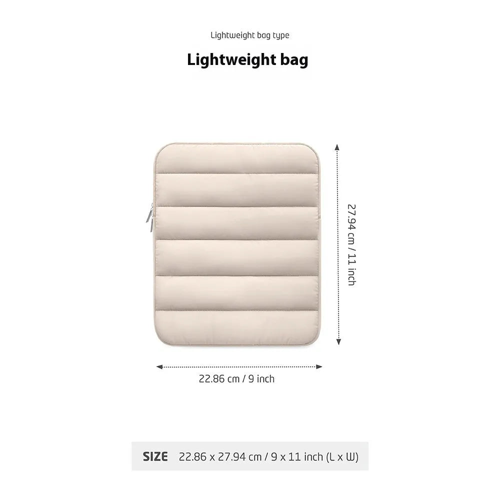 Fluffy puff bag laptop sleeve in black colour with elastic sides for 9.7-11 inch devices