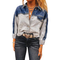 Women's denim coat with single row buckle closure in loose fit casual style