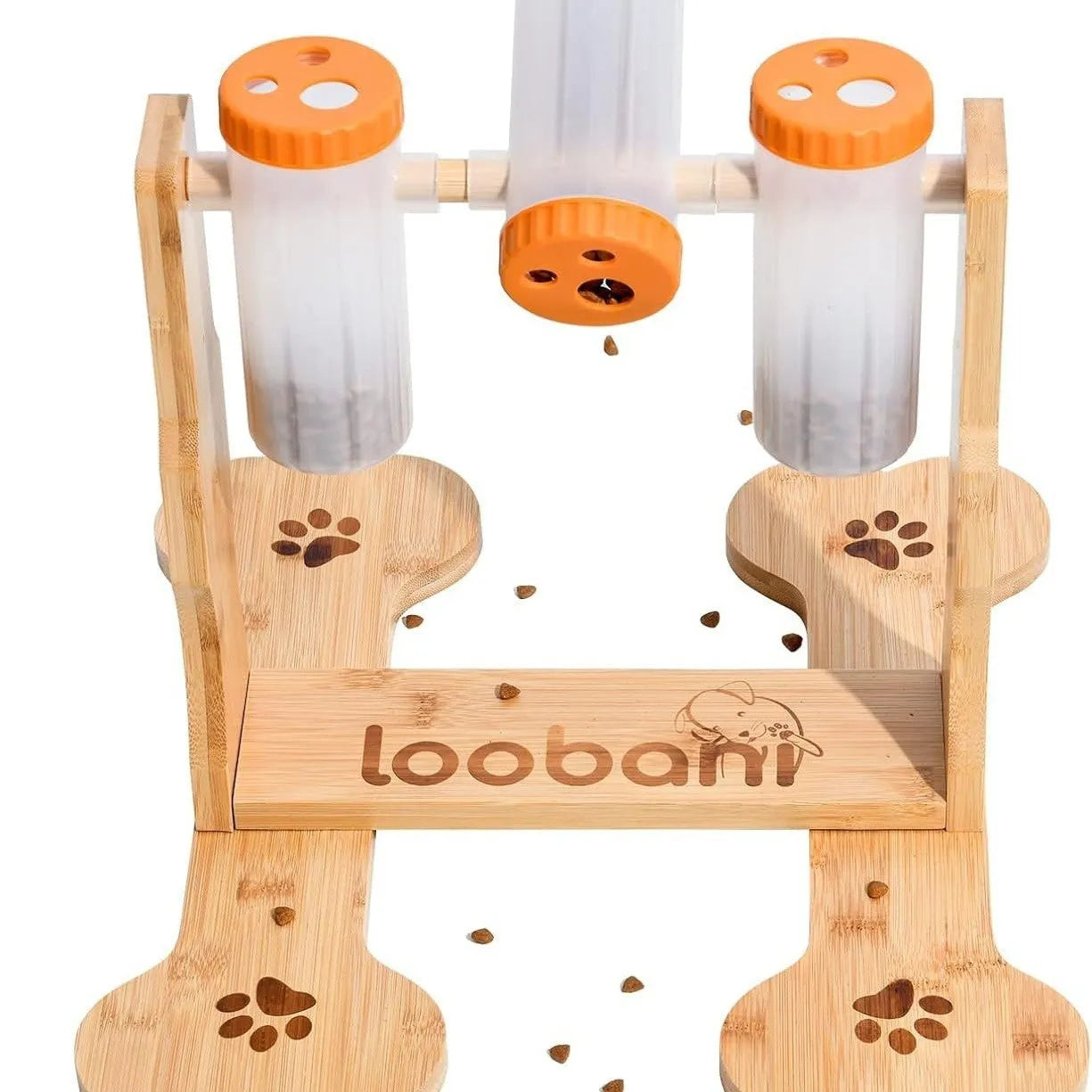 Wooden dog puzzle toy with sliding doors measuring 31x30x20cm for treat dispensing and mental stimulation