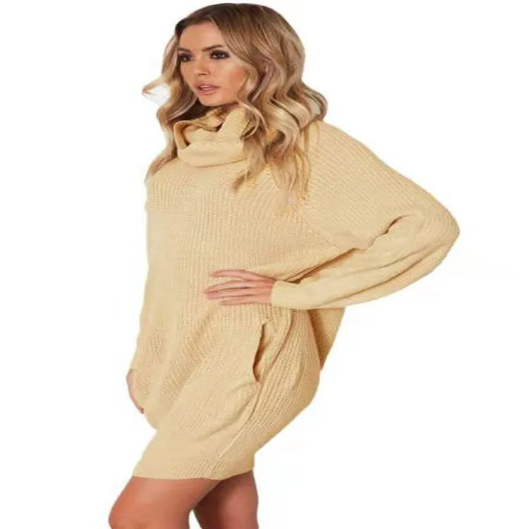 Women's lapel-collar pullover sweater in acrylic fibre with side pockets, shown in apricot colour