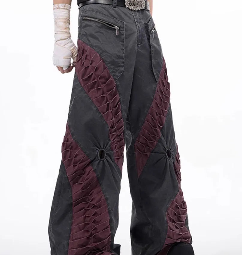 Gray retro three-dimensional keel casual rayon sports pants on a hanger