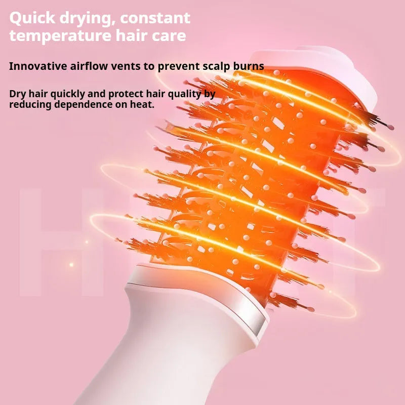 Pink multifunctional hair dryer with comb attachment and curling function, YZM-8015 model
