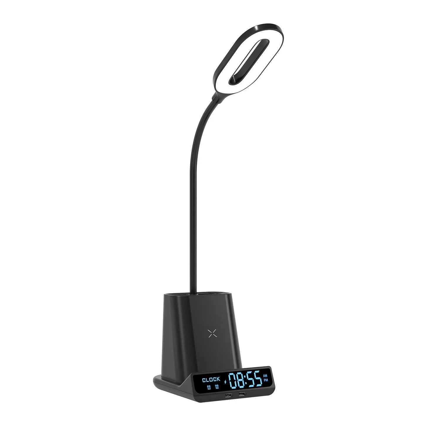 Modern wireless charging desk lamp with integrated pen holder and storage compartments