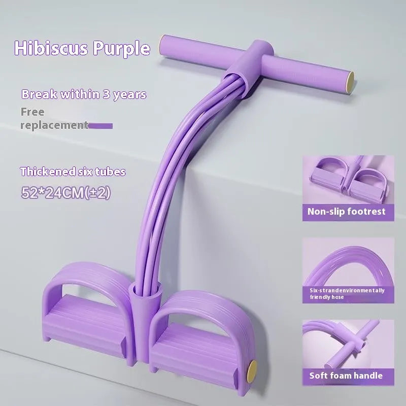 Purple TPR waist slimming belly pedal exercise device with a puller rope.