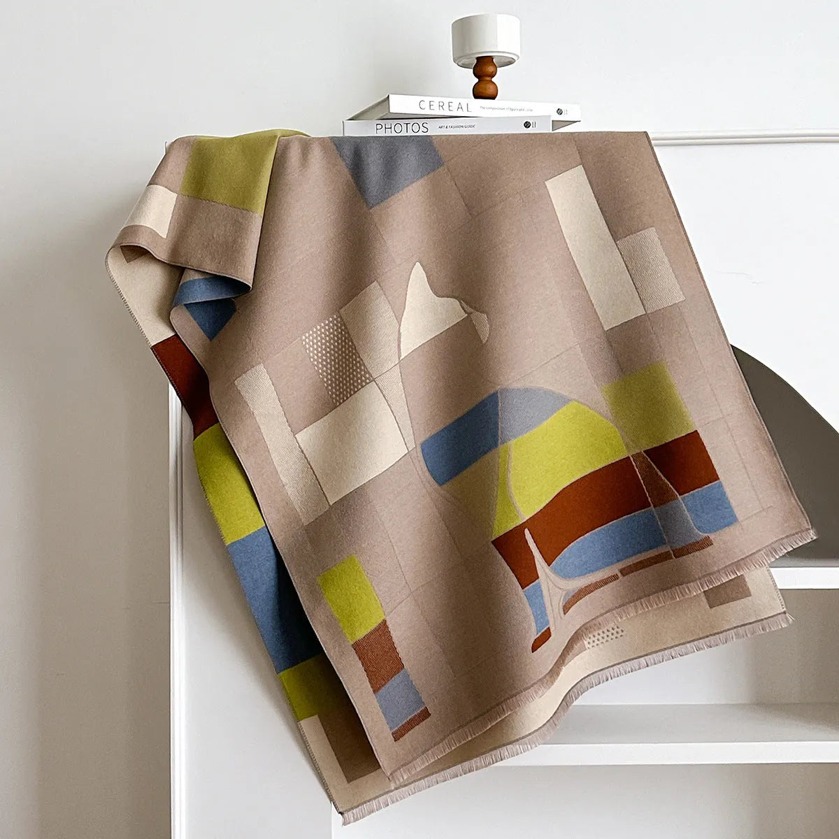 Imitation cashmere shawl scarf in a choice of colours, shown at its 185cm by 65cm size.