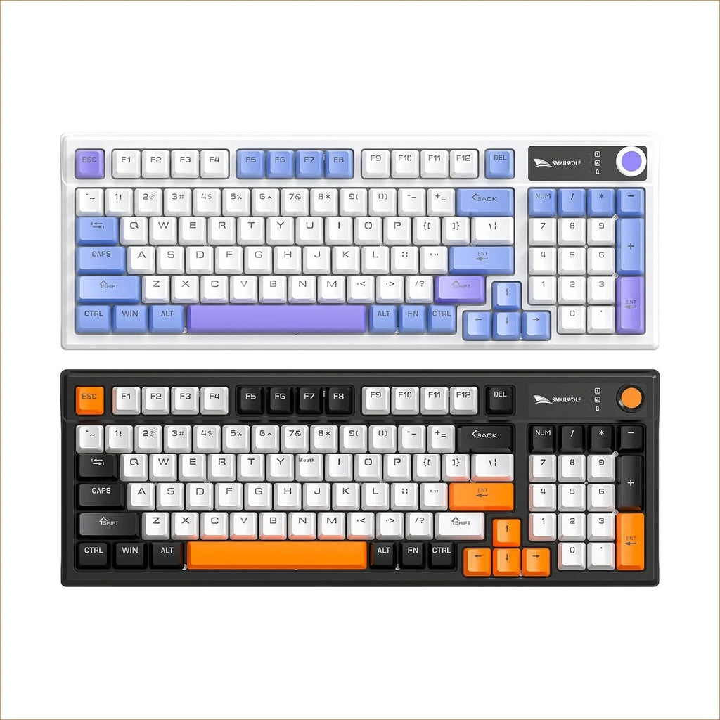SK15 wired mechanical keyboard with central control knob in black, orange, or blue colour options