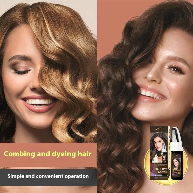 Hair dye kit with easy-colour comb applicator showing black, wine red, brown, and dark brown 200ml bottles