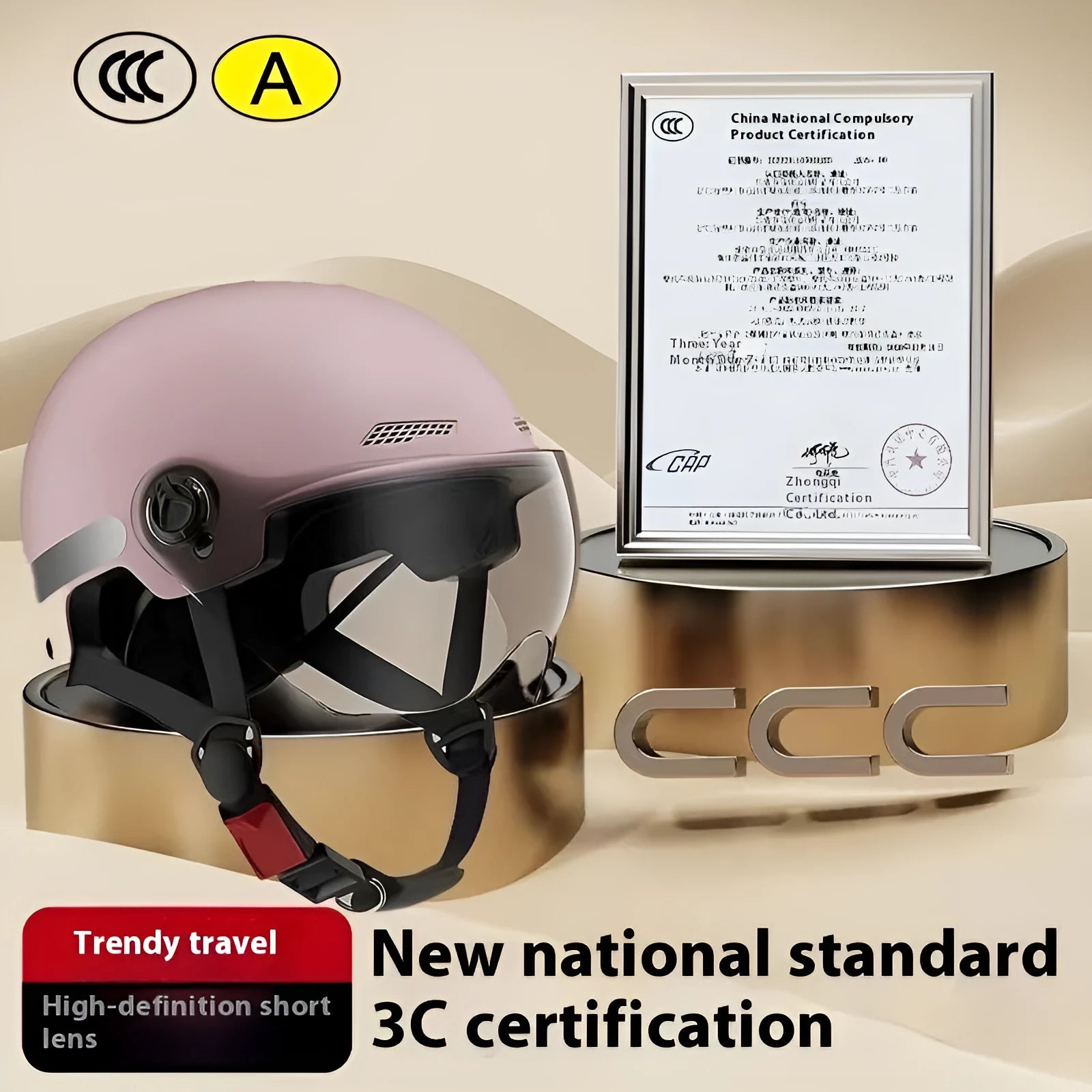 3C certified electric motorcycle helmet with sun visor in light pink colour.
