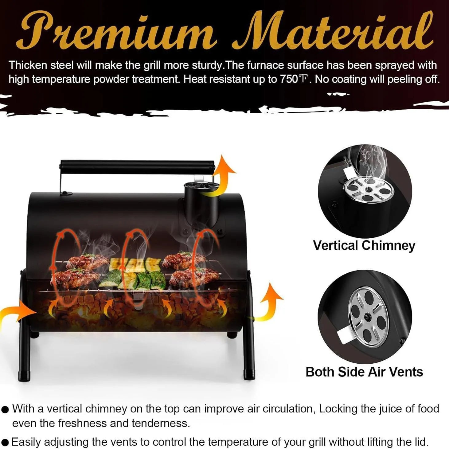 Small folding desktop charcoal barbecue grill shown in open cooking position