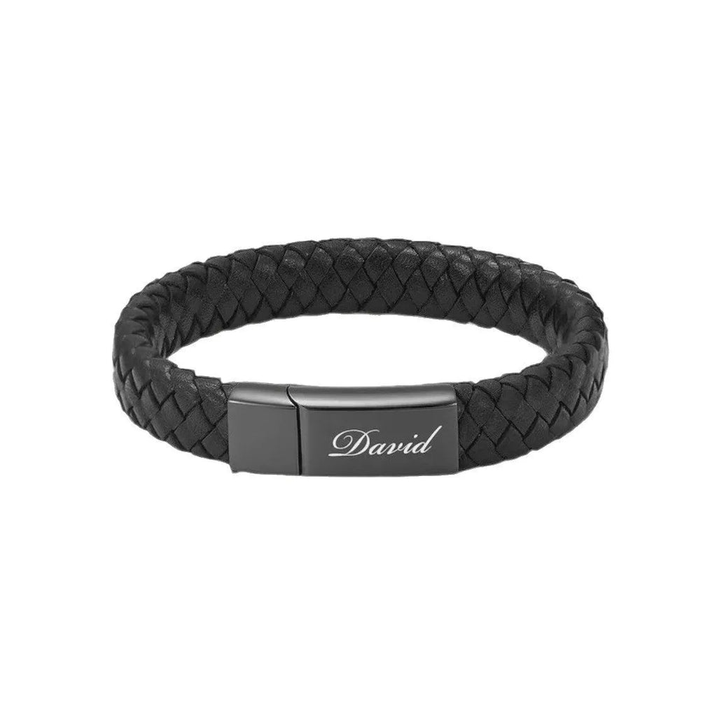Black stainless steel bracelet with weaving design and English letter personalisation for travel commemoration