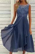 Women's sleeveless chiffon dress with lace hollow-out detailing in princess style